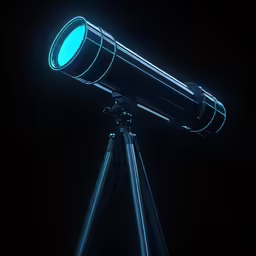 a bright telescope that is lit in the dark