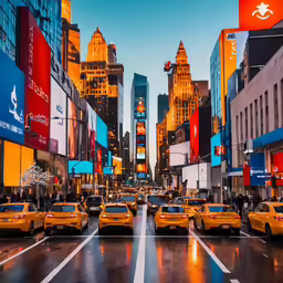 a picture of the taxis on a city street