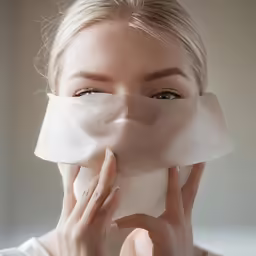 woman covering face with sheet covering nose