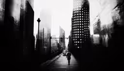 an alley way with tall buildings on both sides