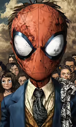 a man in a suit standing next to a crowd of people