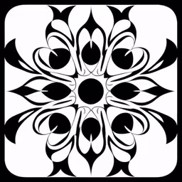 black and white flower with long petals in the center,an image of an art work, designed in black and white