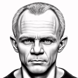 a man with a balding head in black and white