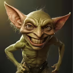 a creepy looking troll dressed in green cloth