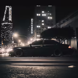 the car is parked at a stop light in a city