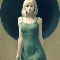 a woman with a bag posing in front of a large black object