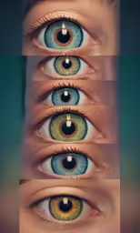 four pictures with different colored eyes