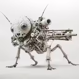 a weird looking white robot with two arms and feet