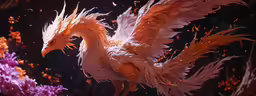 an artistically painted bird flies on flowers