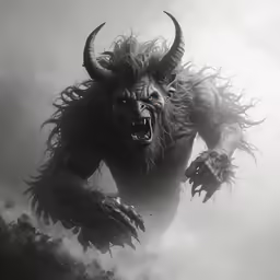 a large demon with massive long hair holding onto his hands