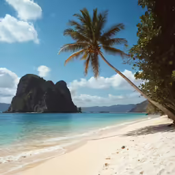 there are some palm trees that are on the beach