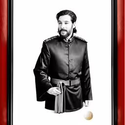 a man with long hair and beard in black jacket
