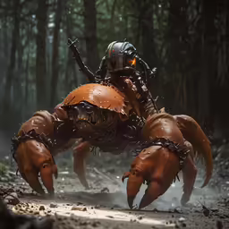 an insect crawling across a forest covered in mud