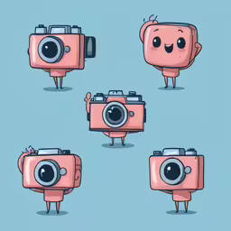 a collection of digital cameras giving four poses