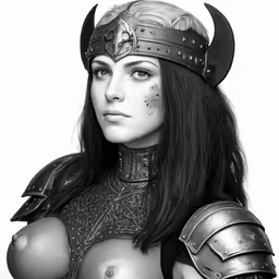 a woman with black hair and leather armor