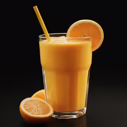 two oranges and an orange juice in a glass