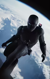 a man is in the outer space flying above the earth