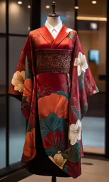 a japanese dress with different floral designs and colors