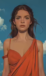 a painting of a woman in an orange dress