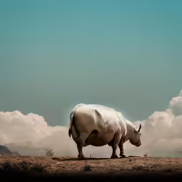 a white rhino is shown in a field