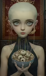 a girl holding a bowl filled with onions