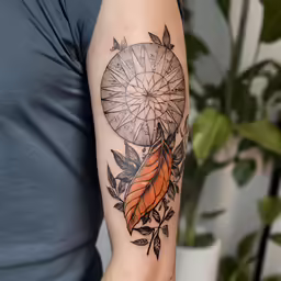 someone has a dream catcher tattooed on their arm