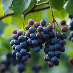 clusters of grapes on a branch with leaves