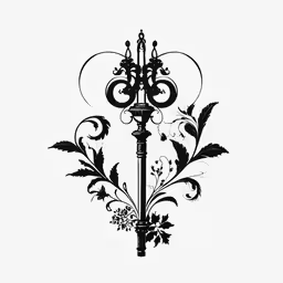 a black and white drawing of a street light,an intricate chandelier with leaves in black and white