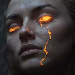 a young woman has yellow eye makeup in this artistic photo