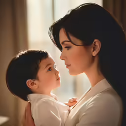 a woman holding a child in her arms