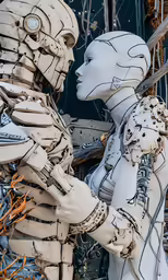 two mannequins that have broken their arms and are standing near one another