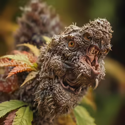 a close up view of an animal made of plant debris