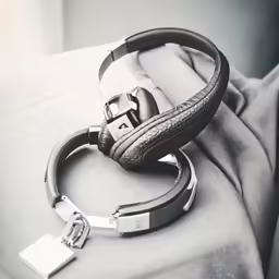 black and white photo of a pair of headphones