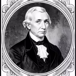 a black and white image of a man with a suit on