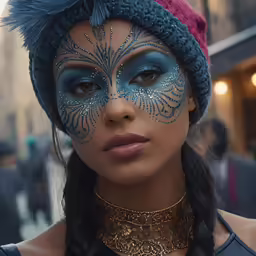 a young girl has her face painted like a butterfly