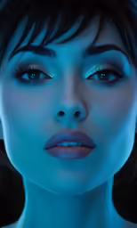 a woman in blue makeup with blue lighting