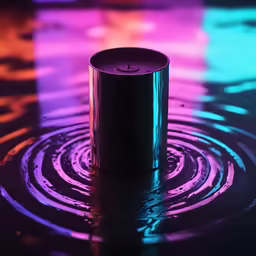 an empty black metal tube floating in water
