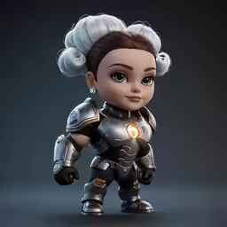a female robot with a sci sci suit and an eye patch