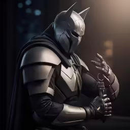 a star wars villain suit with one arm and the helmet on