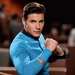 a man in a blue jacket posing for a photo