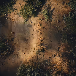 dirt and grass cover the ground in the field