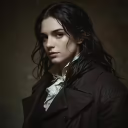 an attractive young woman with dark hair in a trench coat