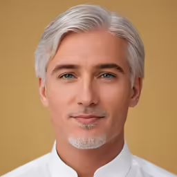 a white haired man wearing a neck tie and dress shirt