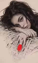 an art photo of a woman with red object