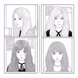 a comic strip of four images with two girls looking at each other