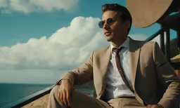 man in tan suit and brown tie posing for picture