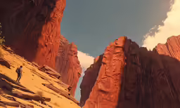 some rock formations and people on a trail