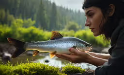 the fish is being held in someone