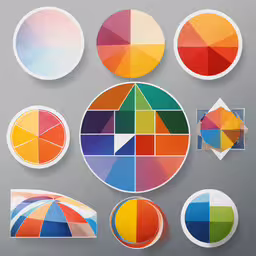 a variety of colorful paper circles sitting on top of each other,several color wheel diagrams of various styles of colors