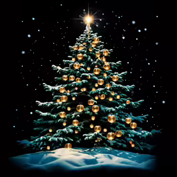 the decorated christmas tree lite up at night